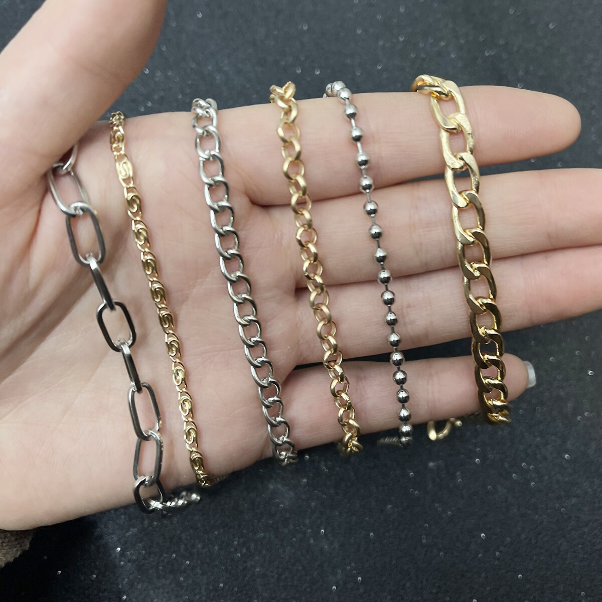 Xích Sắt Cơ Bản Rhodium Vàng 1-5M, Dây Nối Vòng Cổ Phụ Kiện Làm Trang Sức Tự Làm