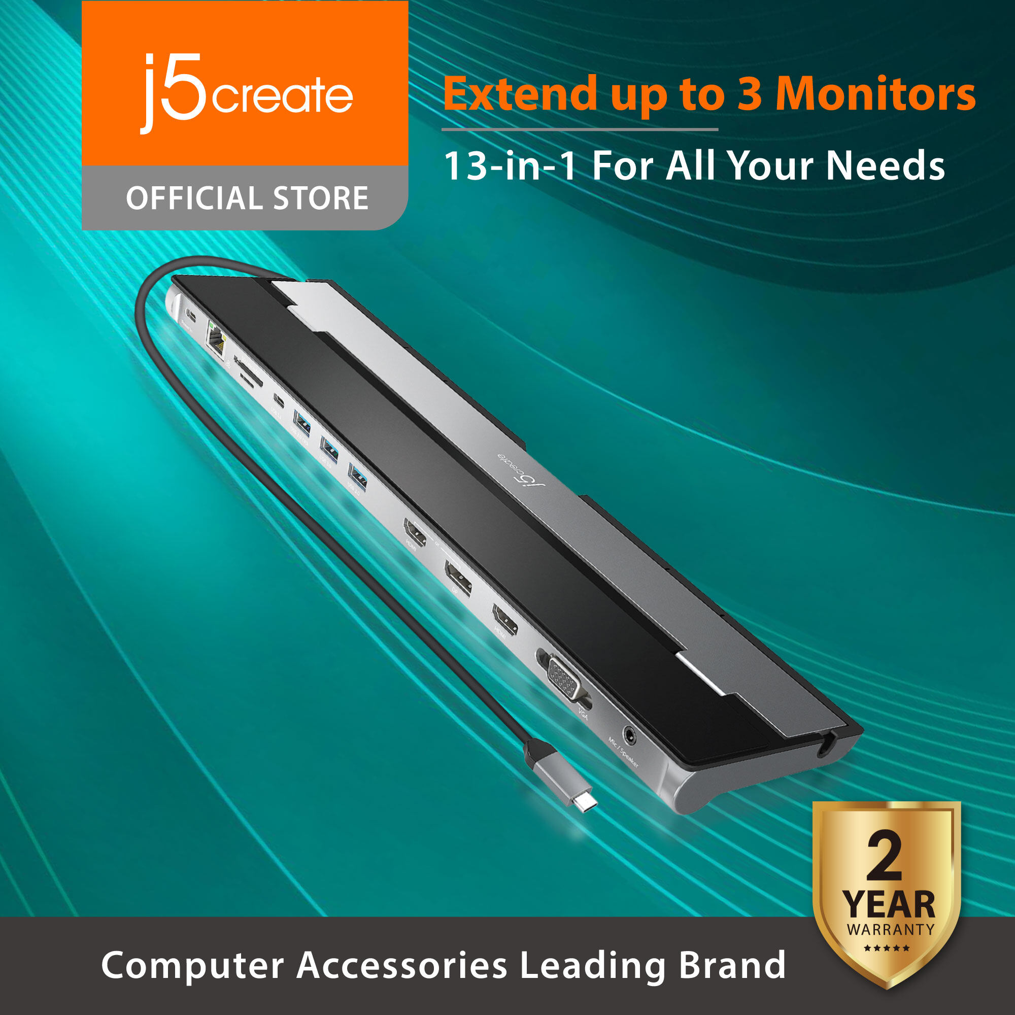 j5create JCD543 13in1 3 paparan Stesen dok / Stesen docking USBC