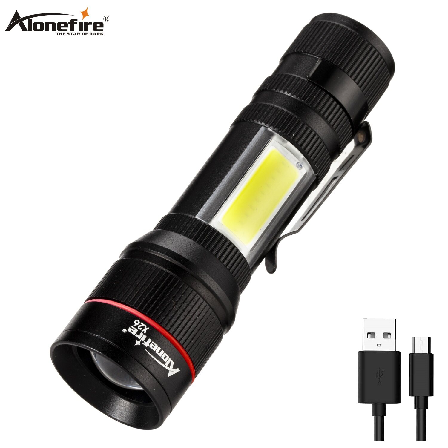 Alonefire Đèn Pin LED Mini Sạc Được USB X26