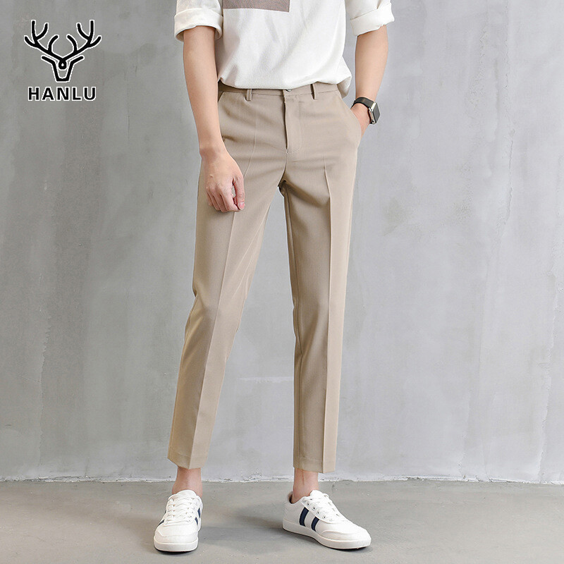 Hanlu Men's new drape suit pants nine points slim khaki pants small feet straight casual pants trend