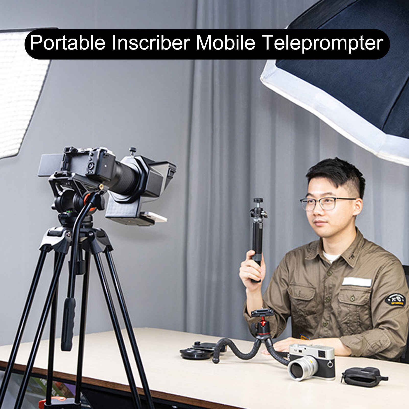 Teleprompter สามจุดสะท้อนแสงสูงกล้อง Teleprompter ดีไซน์เส้นเดียวมีหลาย