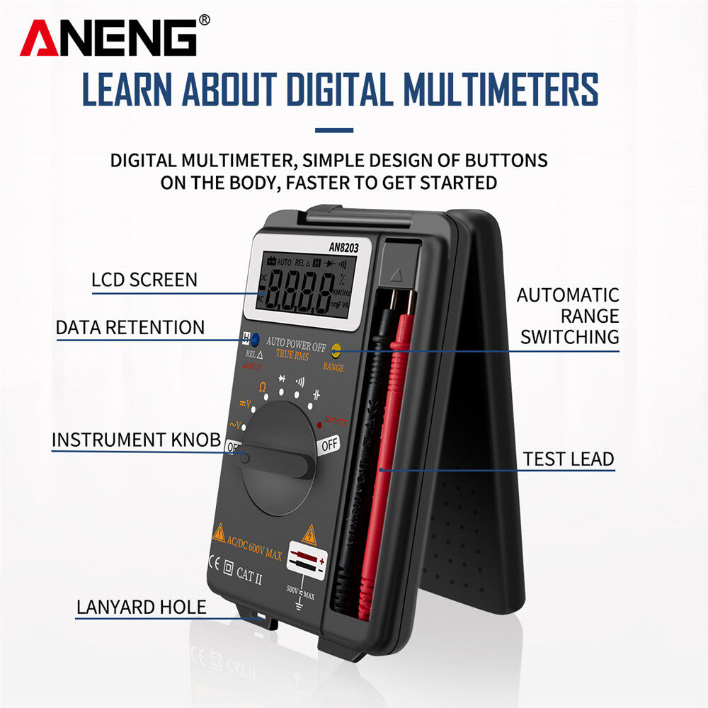 Aneng AN8203 Đồng Hồ Vạn Năng Kỹ Thuật Số Mini 4000 Đếm RMS Thật Dụng Cụ Kiểm Tra Đồng Hồ Vạn Năng Kỹ Thuật Số Đồng Hồ Đo Điện Máy Thử Pin Multimetro Tester