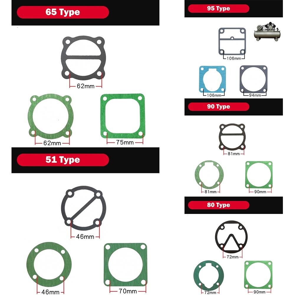 Toolstar Head Gasket Set For Air Compressor Piston Ring 51/65/80/90/95 Type Rebuild Kit