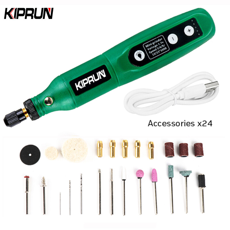 KIPRUN Grinder Tools, Cordless Rotary Tool, 3.7V Electric Cordless Drill Power Tools Grinder 15000rpm Grinding Set , Electric Drill Tool Kit with LED Work Light, 5 Speeds, USB Charging Cable for Polishing Cleaning and Engraving