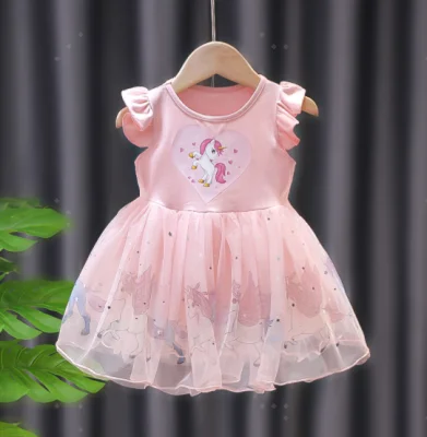 1-2-4 Years Old Baby Girls Ruffles Sleeveless Gauze Skirt Cartoon Princess Dress Fashion