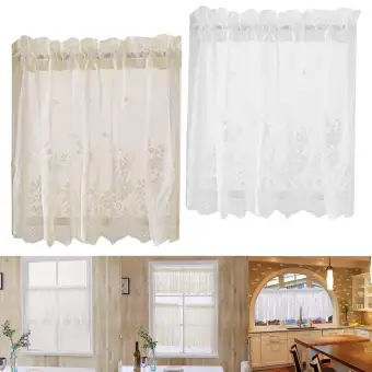 Acituna 2pcs Embroidered Lace Window Voile Sheer Curtains Bedroom