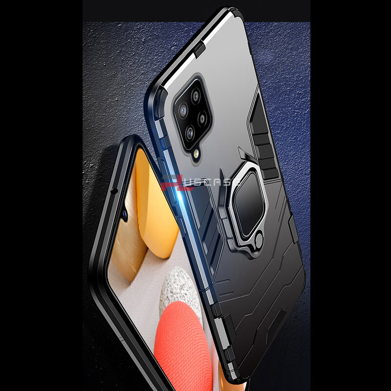 Ốp Lưng PlusCase cho Samsung Galaxy A12 Thiết kế Quân Đội Lớp Bảo Vệ Chống Sốc Có Vòng kim loại