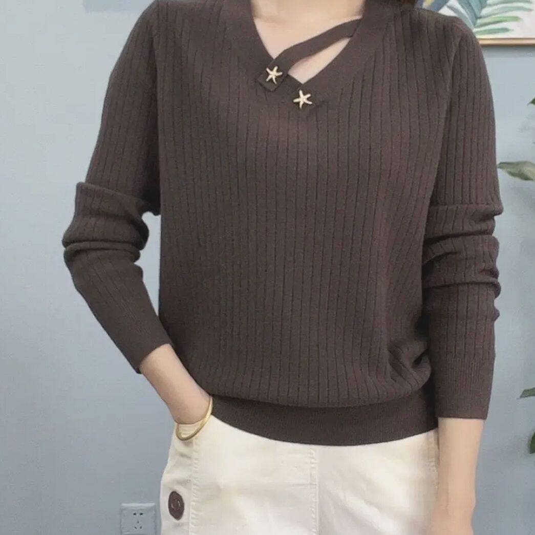 Autumn and Winter 2022 New Slim V-Neck Long Sleeve Sweater Pullover Slim Slim Undercoat Top