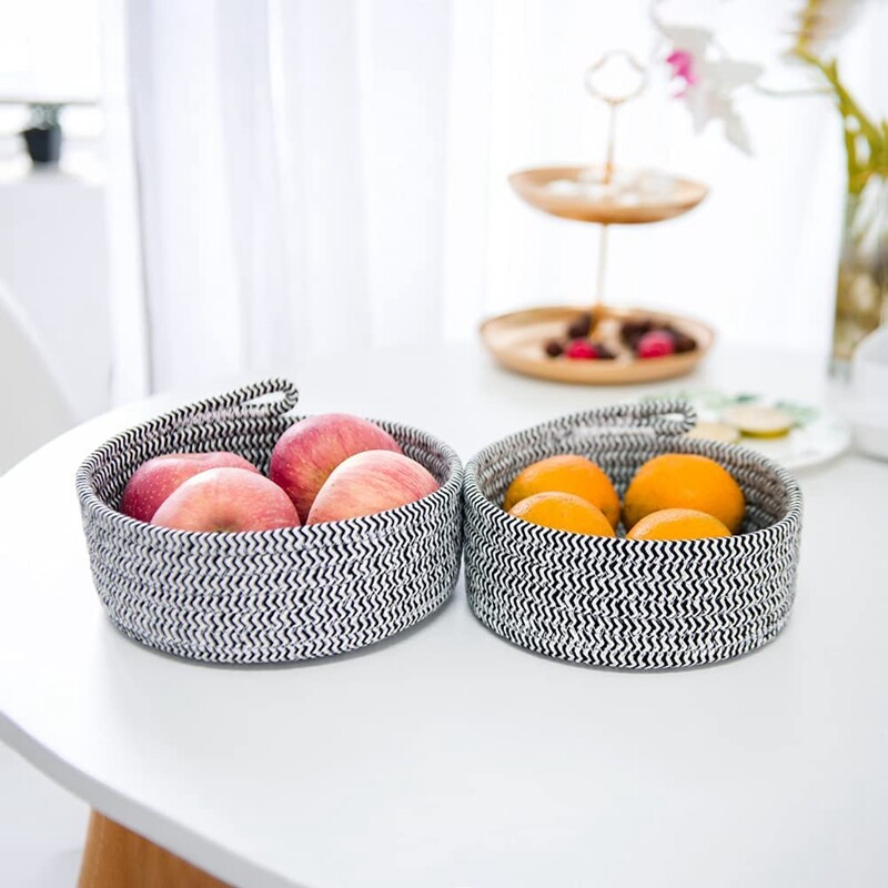 Small Basket Set of 2 Mini Woven Baskets Round Cotton Rope Basket Little Storage Baskets for