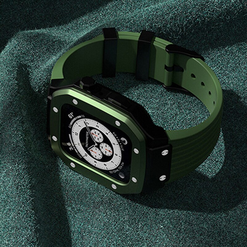 Modification Kit for Apple Watch Case Band 45mm 44mm Metal Frame Bezel Rubber Strap Accessories for I Watch Series 8 7 6 SE 5 4(not including watch)