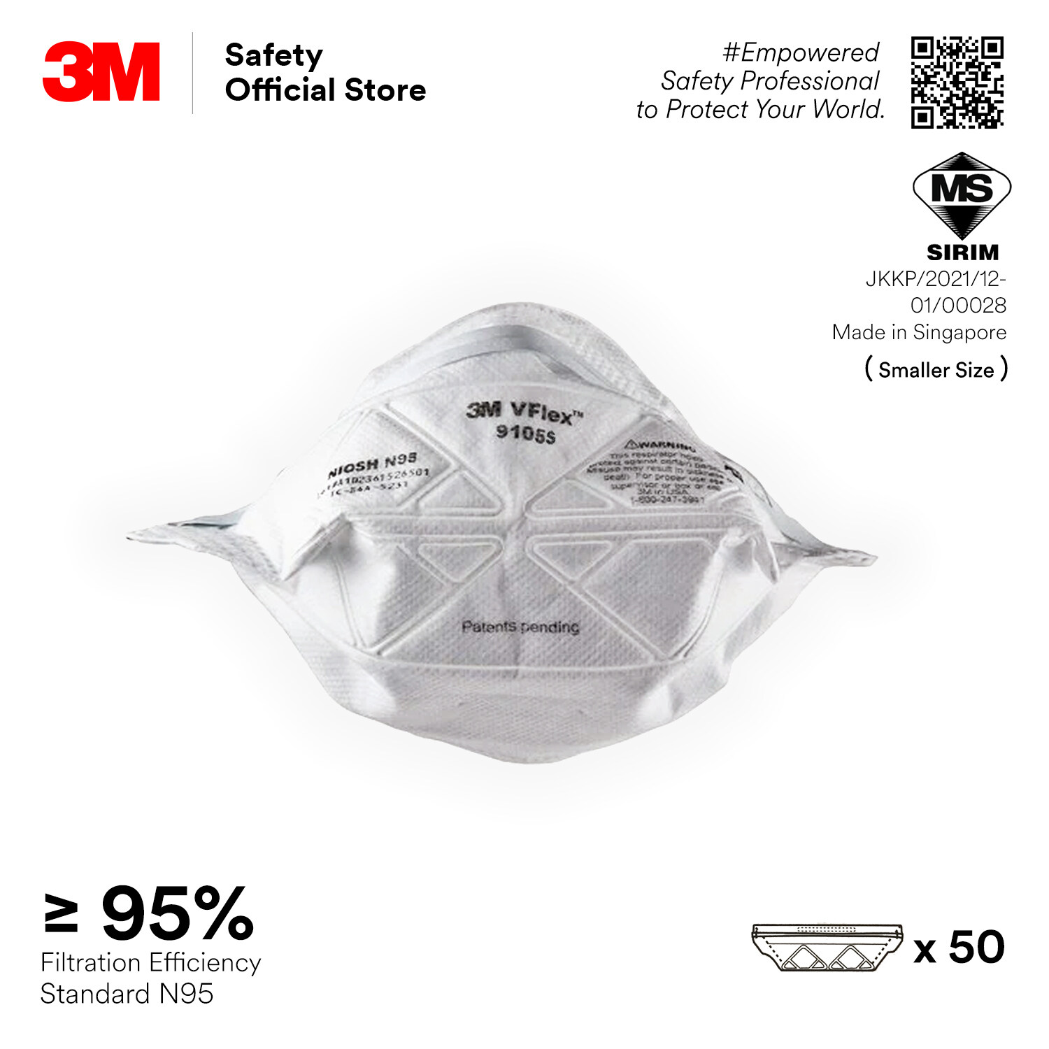 3M™ 9105S N95 Small size Vflex Particulate Disposable Respirator/ Small