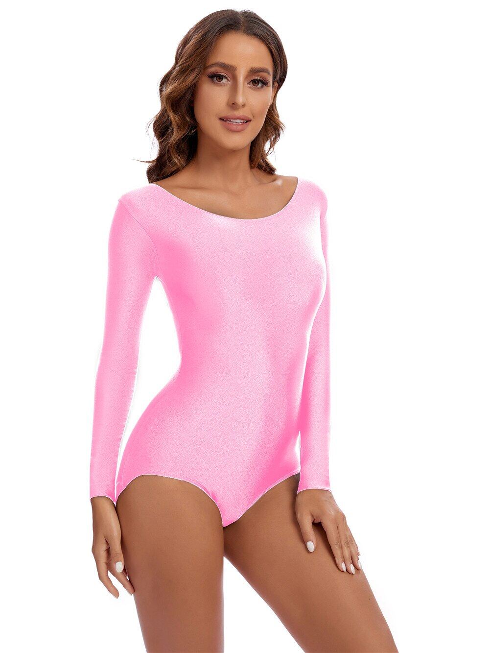 OVIGILY S Long Sleeve Dance Leotards For Women Spandex Scoop Neckline Black Ballet Gymnastics Bodysuit Team Basic Dancewear