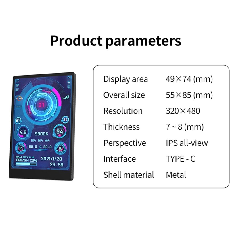 New 3.5 Inch IPS TYPE-C Secondary Screen Computer CPU GPU HDD MonitorUSB Display For Freely AIDA64 Mini Monitor
