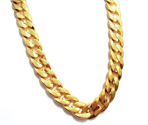 【Fire New】 Classics REAL 14 K Solid Gold FINISH two-sided sequence sand Cuban Link Chain Necklace 60 CM