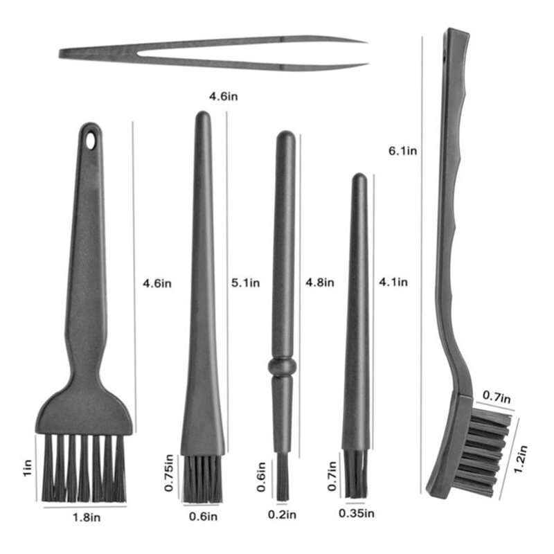 6in1 Multifunctional Portable Black Anti-static Soft Brush Computer Laptop Mouse Keyboard Car Dashboard Dust Removal Cleaning Brush