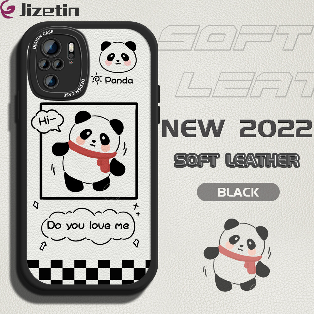 Jizetin Phone Casing For Xiaomi Redmi Note 10 Note 10 5G Note 10 Pro Note 10S Slim Skin Feeling Cartoon Panda Leather Back Casing Soft Silicone PU Leather Cover Phone Case