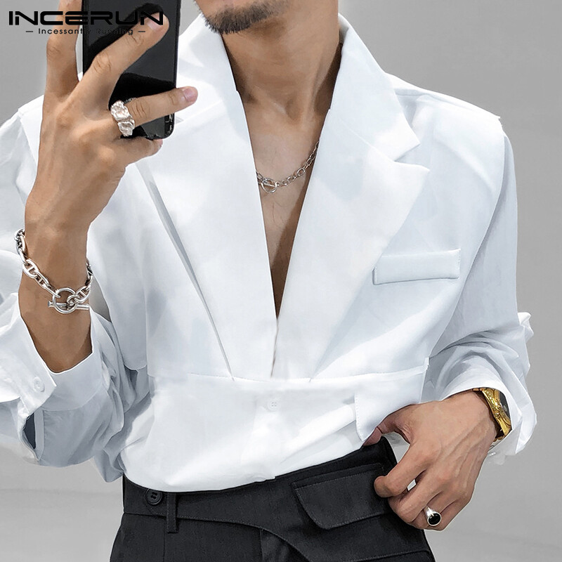 Beehoo INCERUN Mens Long Sleeve Lapel Neck Thin Cardigan Jackets Formal Open Front Shirts Coats
