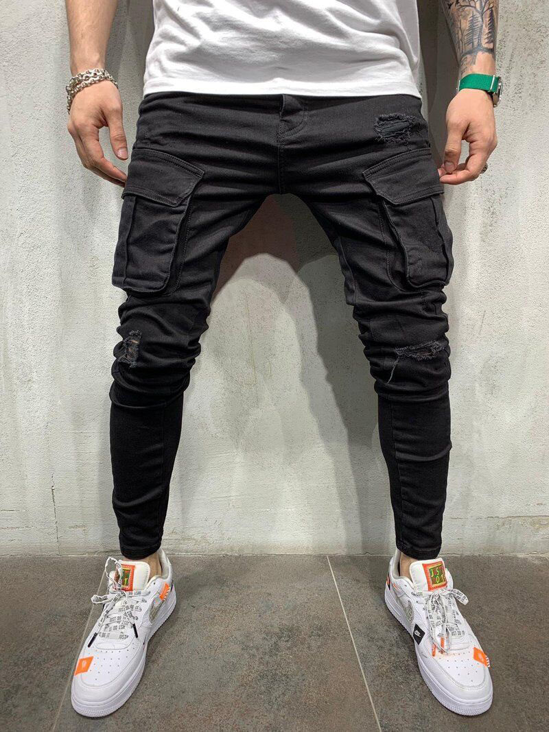 Quần Bò Quần Túi Hộp Nam, Quần Bò Nhiều Túi Thường Ngày Cho Nam, Quần Jogger Bó Sát Bó Sát Phong Các