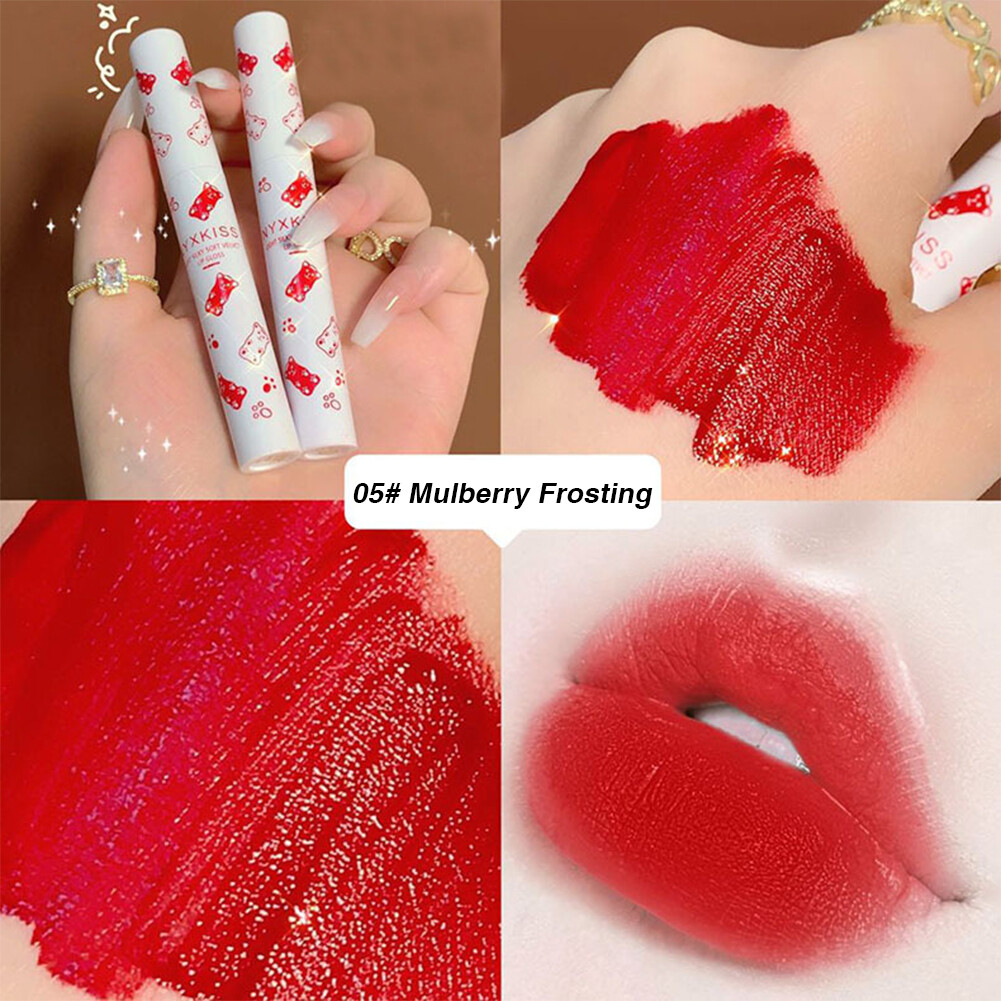 BEAUTYBIGBANG 1pcs lip Glaze Matte Velvet Cute Pet Bear Lip Mud Not Fade Lipstick Waterproof Lasting Makeup Cosmetics Festival Gifts