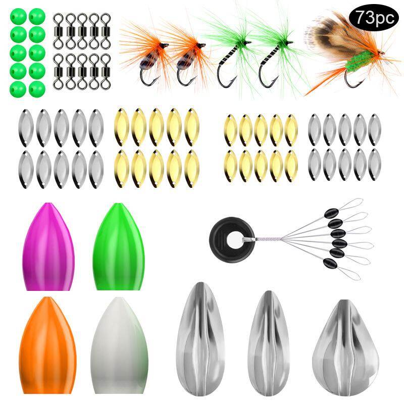73pcs/lot Fishing Hooks Throw Casting Kits with Metal Sequins Lures Baits Fishing Beads Swivel Feather Fishing Tackle Lure