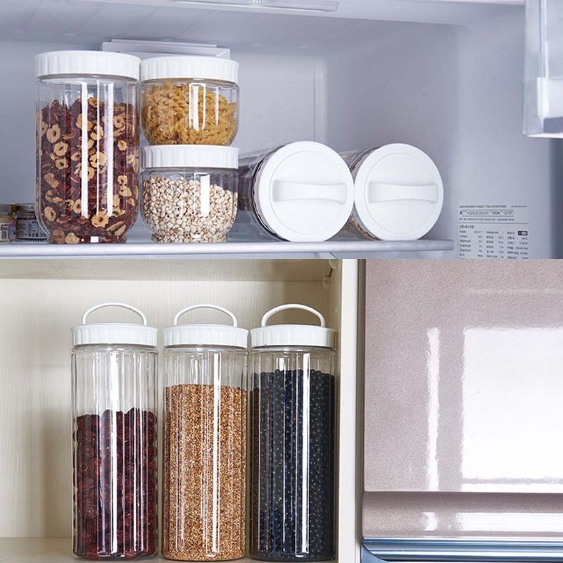 Kitchen Plastic White Food Storage Container With Lids Sealing Pot Cereal Rice Sealed Jar