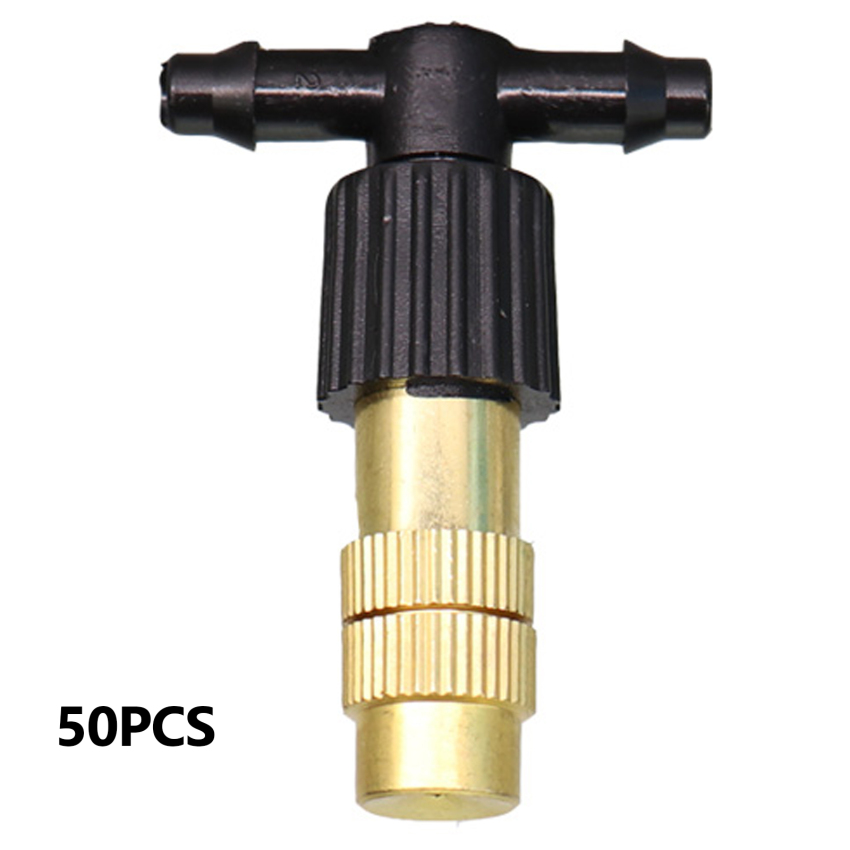 Adjustable Copper Misting Nozzle w/ 4/7mm Plastic Tee Connector Brass Watering Irrigation Sprinkler Cooling Nozzle 1pc