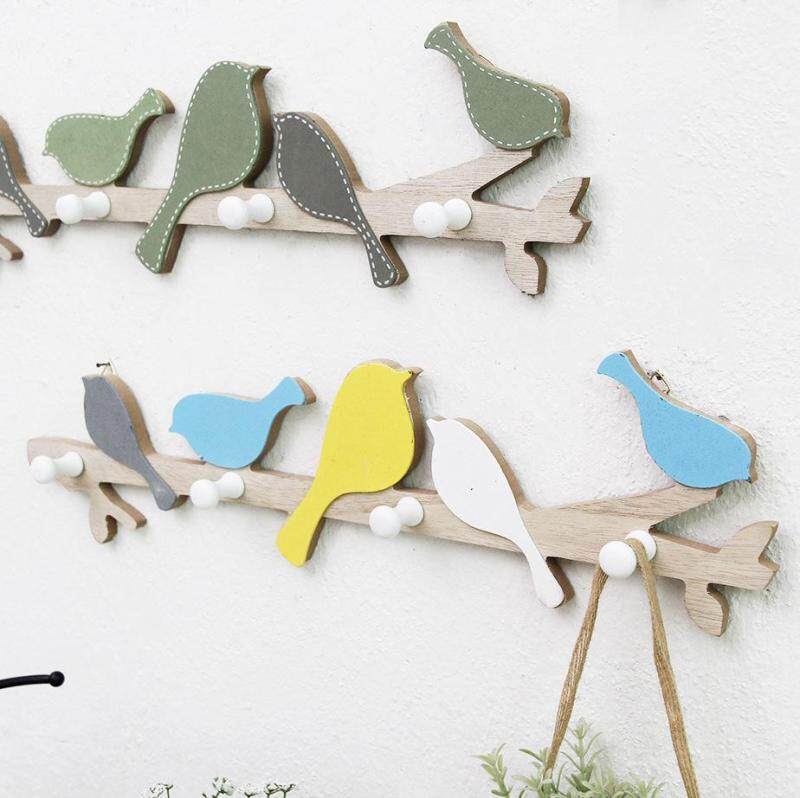 2PCS Creative and fresh log bird hook coat and hat hook home bedroom door wall decoration pendant decorations