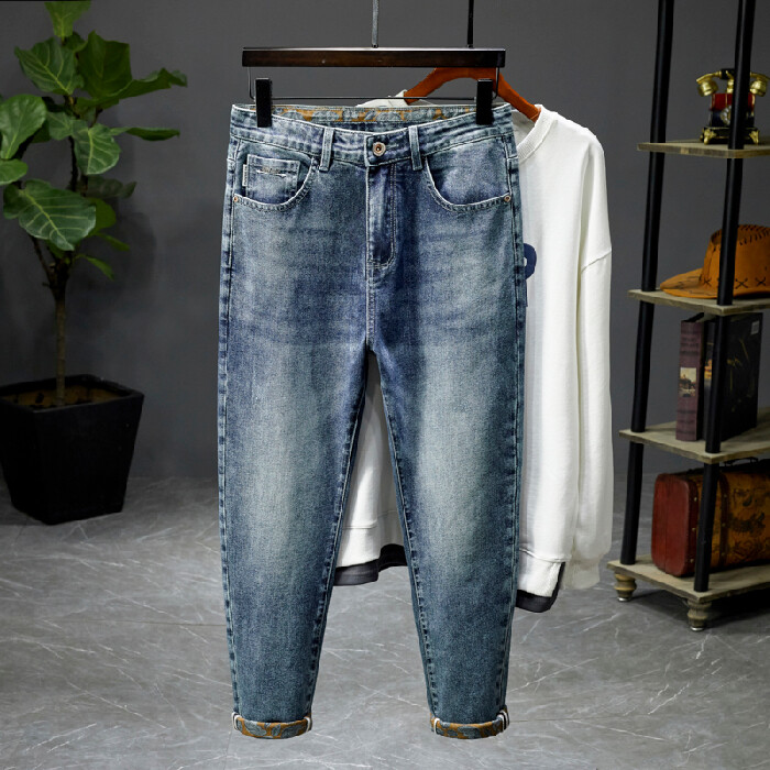 Jeans men's four seasons new print ins embroidered jeans Vintage high-end light luxury fashion pants