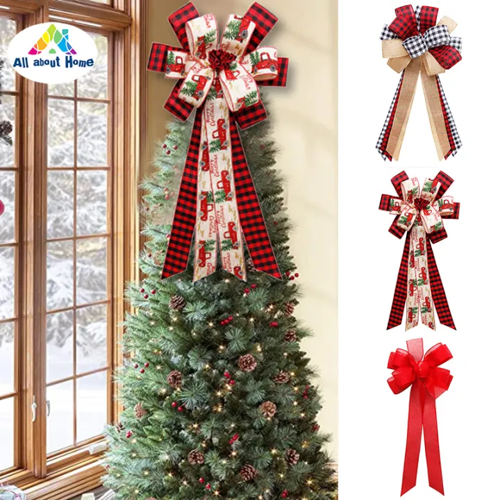 Red /& black buffalo plaid bow tree topper