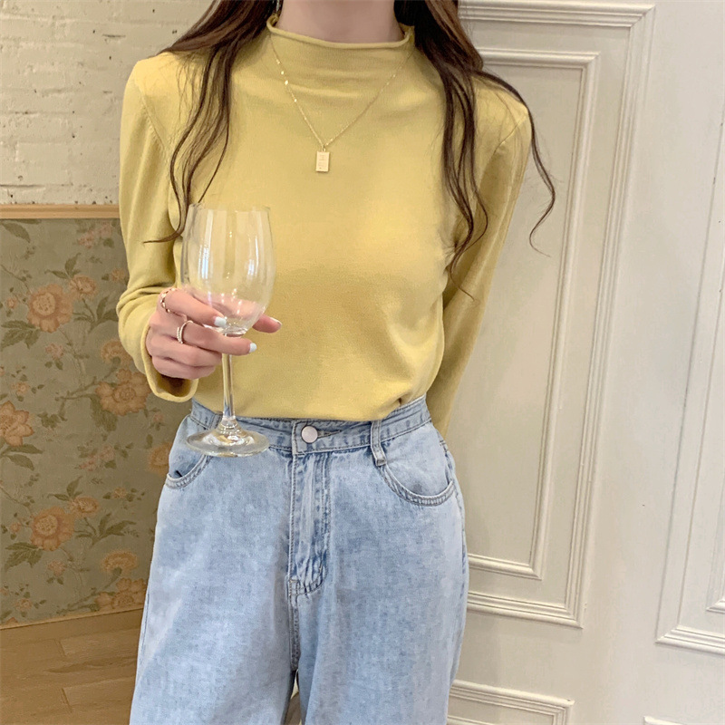 IELGY women's solid color half turtleneck long sleeve knitted bottoming shirt