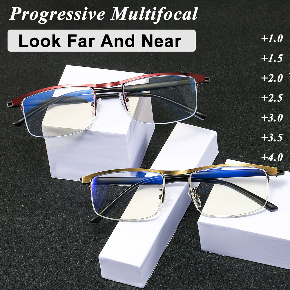 Progressive Multi Focus Reading Glasses For Men Women Alloy Antiblue