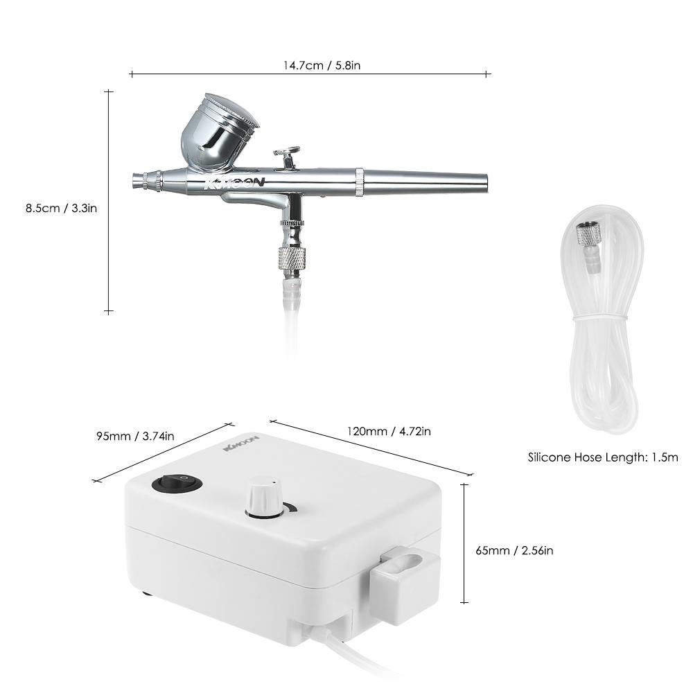 KKmoon Multi-purpose Dual Action Airbrush Mini Air Compressor Set Gravity Feed Air Brush Kit for Art Painting Manicure Craft Cake Spray Model Air Brush Nail Tool Set 100-250V UK Plug
