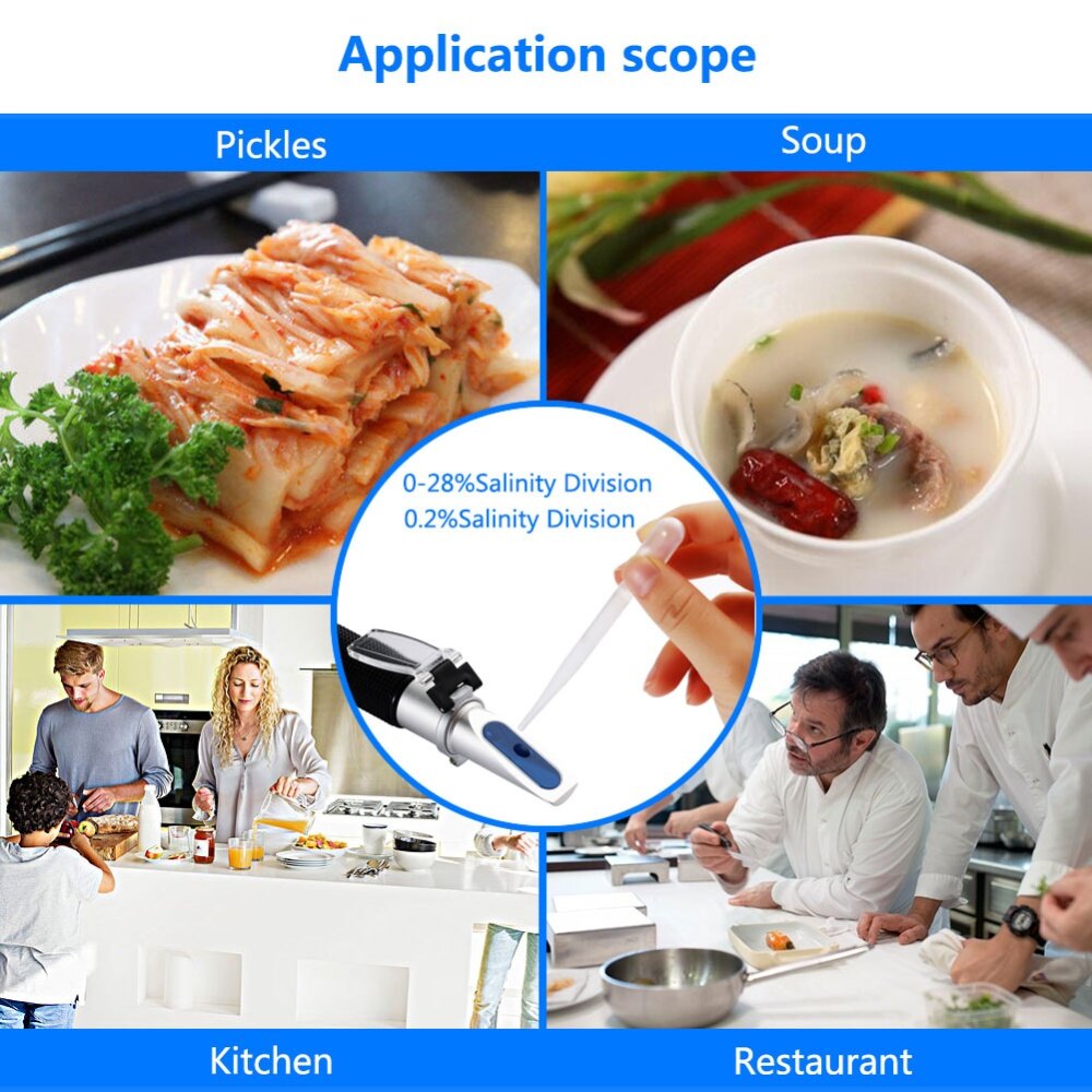 yieryi New 0-28% Food Salinity Refractometer Optical Salt Concentration Meter