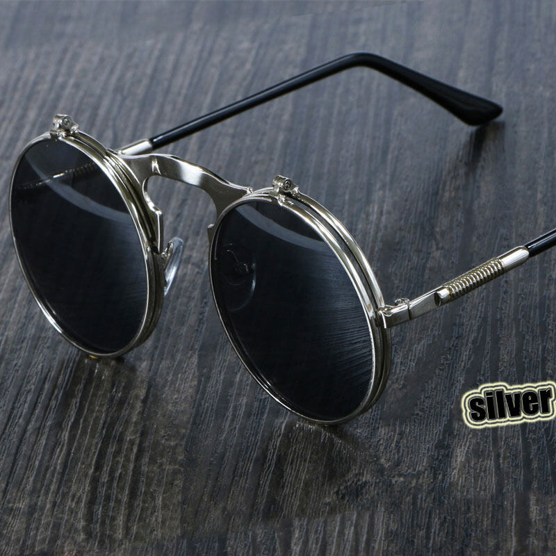 New Steampunk Sunglasses Round Metal Women Style Retro Flip Circular Double Metal Sun Glasses Men CIRCLE SUN GLASSES Trend Fashion Glasses
