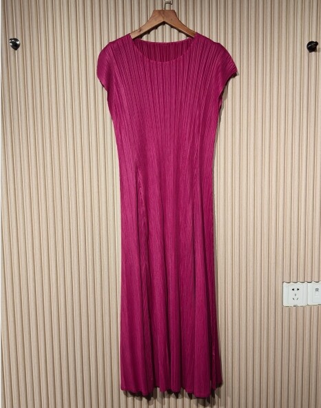 Miyake Pleated Premium Niche Design Slim Fit Youthful-Looking Ruffled Dress Short Sleeves #3235