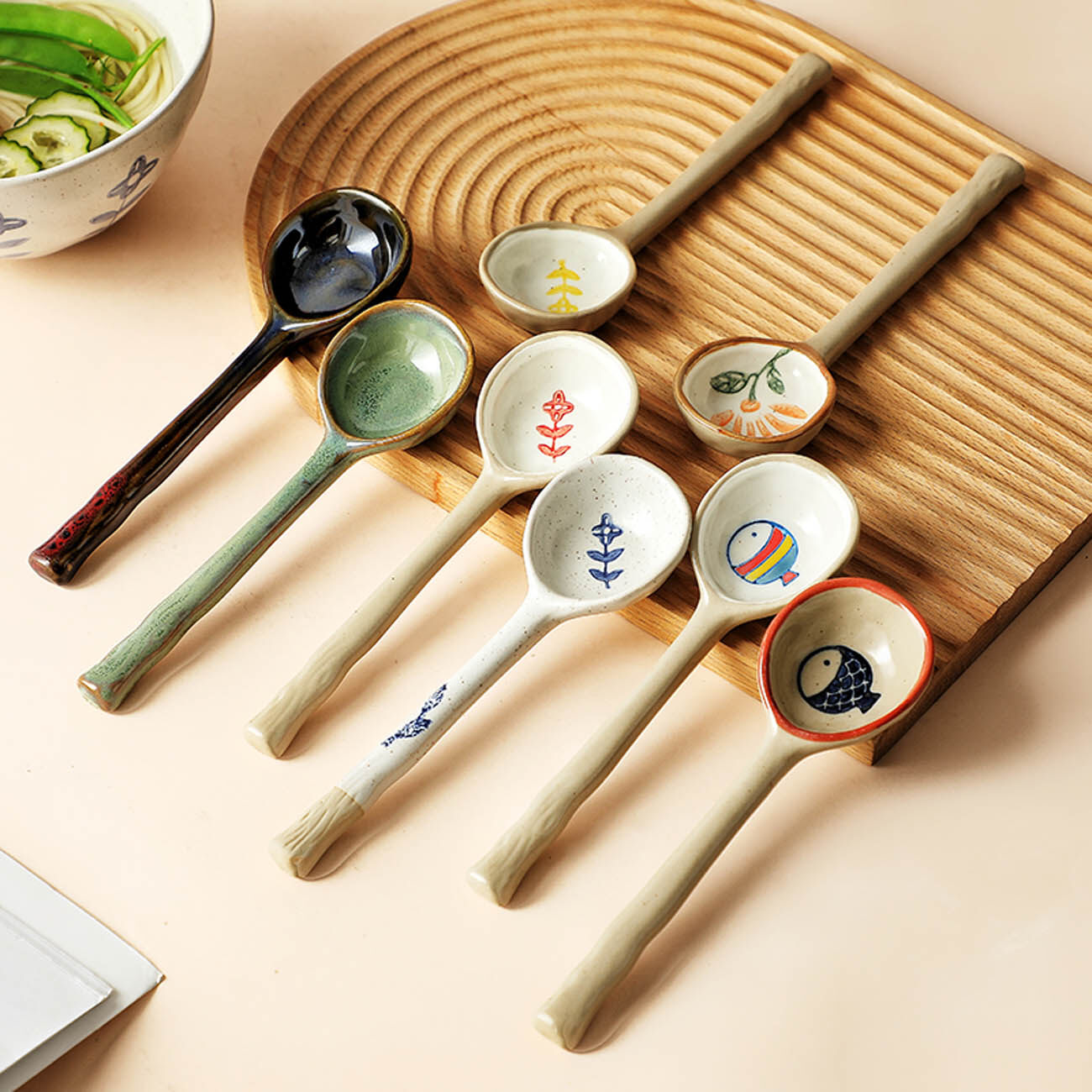 Homenhome Ceramic Spoon Multi-Function Chinese Style Scoop Porridge Spoon Tableware Soup Spoon For Home Restaurant