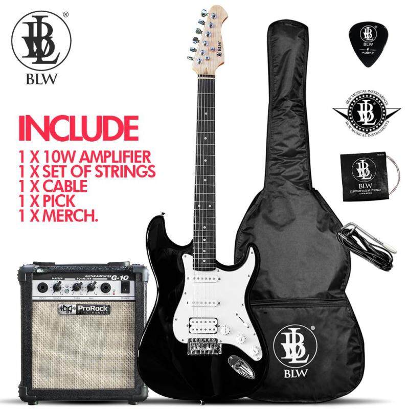 BLW Stratocaster Style Electric Guitar Starter Beginner Pack comes with 10 Watt ProRock Amplifier, Bag, Cable, Strings, Pick and Merchandise Sticker Malaysia