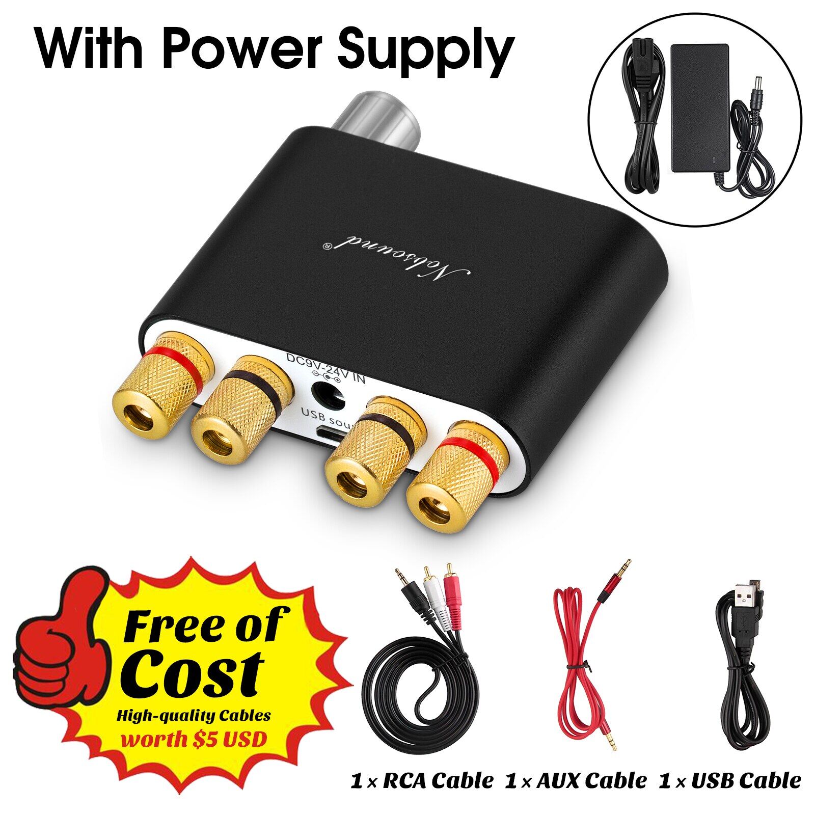 Nobsound tpa3116 bluetooth 5.0 mini digital amplifier stereo hifi home audio power amp audio receiver usb dac 50w + 50w