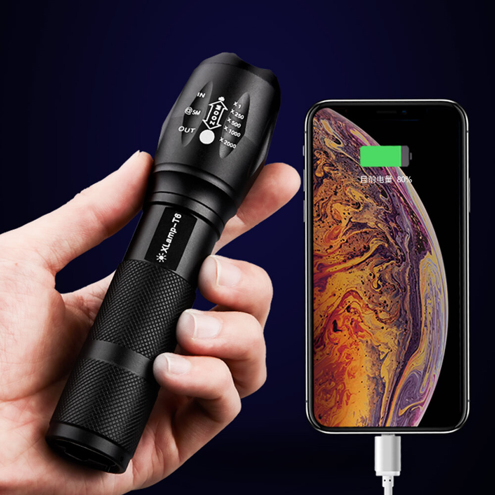 Mini Powerful Rechargeable Led Flashlight Powerful USB Flashlight with Direct Charge T6 Flashlight Tactical  18650 Waterproof Bicycle Biking Camping Hiking Outdoor Emergency Zoomable Survival Security