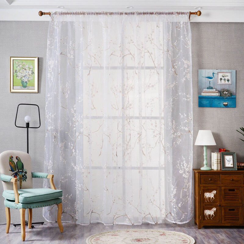 Mỗi Mực Vẽ Wintersweet Cửa Sổ Dệt Hoa Rèm Lọc Ánh Sáng Trang Trí Bị Cháy-Ra Ngoài Sợi Rèm Cửa Sổ
