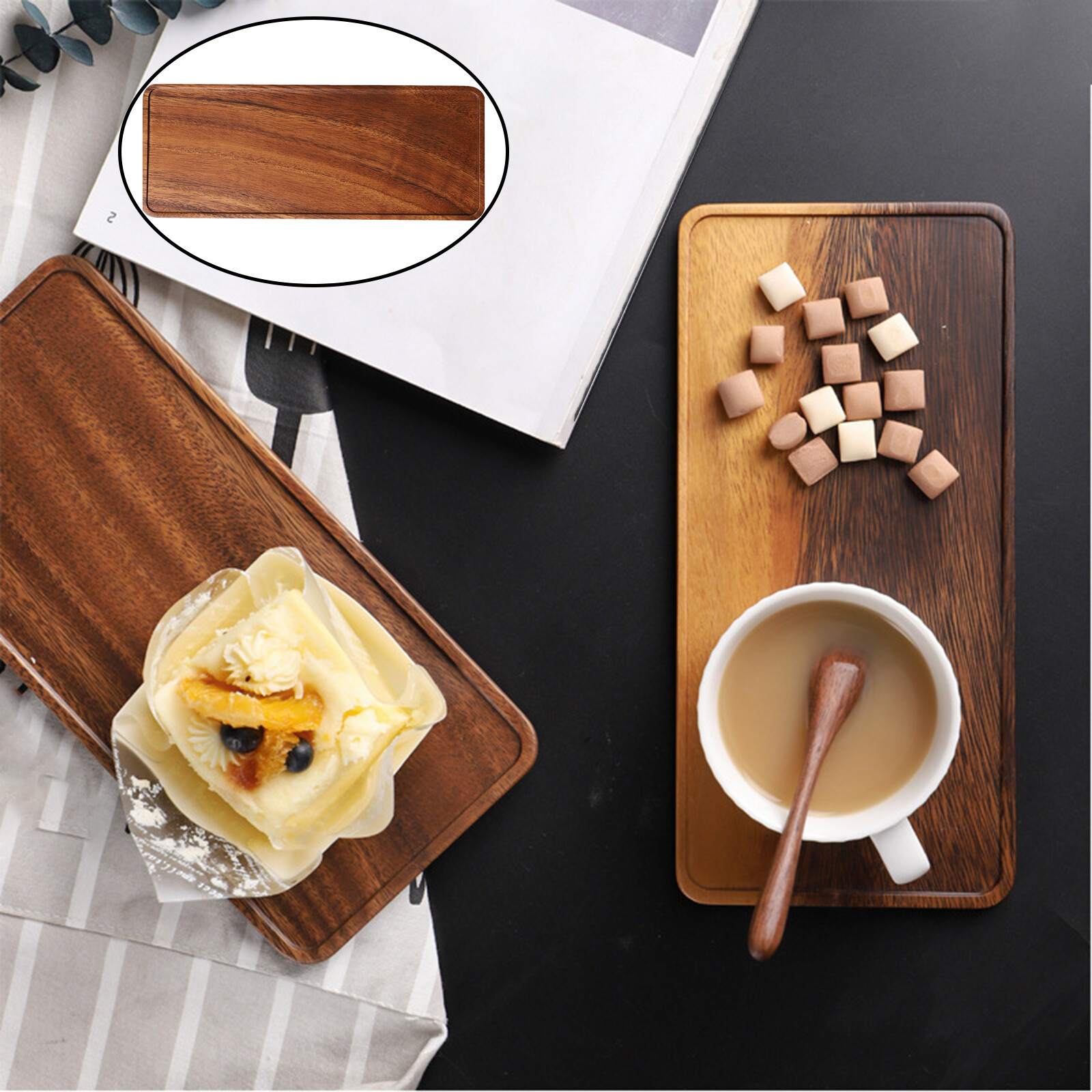 Blesiya Rectangular Wood Tea Tray Wooden Plate Coffee Sushi Snacks Serving Plate