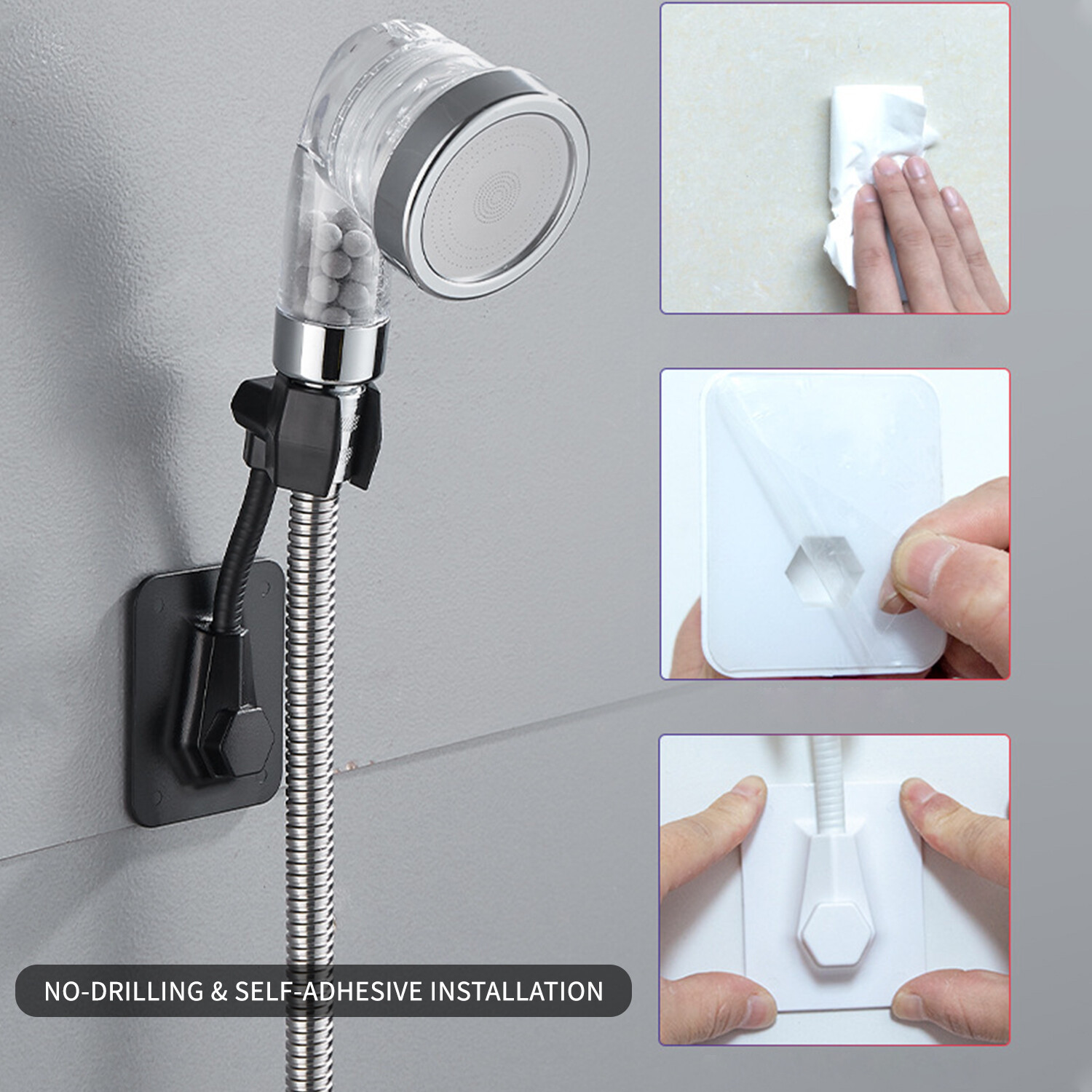 Giá Đỡ Vòi Hoa Sen Xoay 360 ° Giá Đỡ Vòi Hoa Sen Cầm Tay Gắn Tường Có Thể Điều Chỉnh Tự Dính Giá Đỡ Vòi Sen Inox Thay Thế Cho Bồn Tắm Phòng Tắm