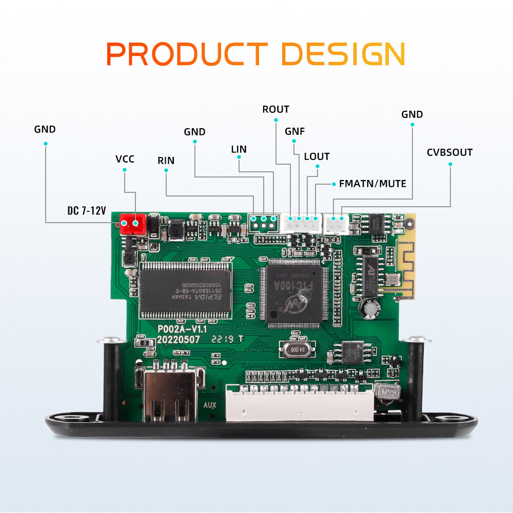 MP5 Bluetooth 5.0 Decoder Board DC 5V 12V Wireless Bluetooth Audio Video Decoding Module Support USB TF FM Radio MP3 WAV MP4 MP5 Audio Video Function With Remote Control