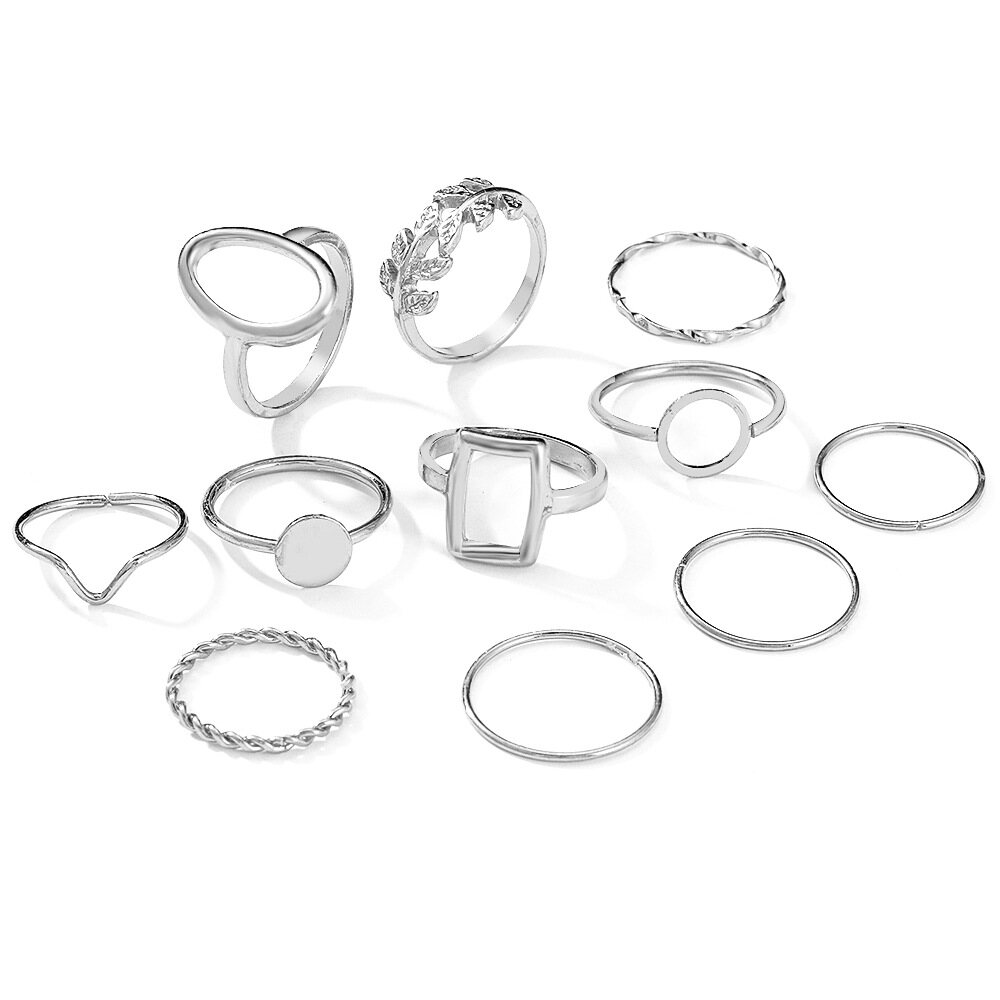 11 Cái/bộ Nhẫn Lá Hình Học Kết Hợp Trang Sức Thiết Kế Chung Cho Nữ
