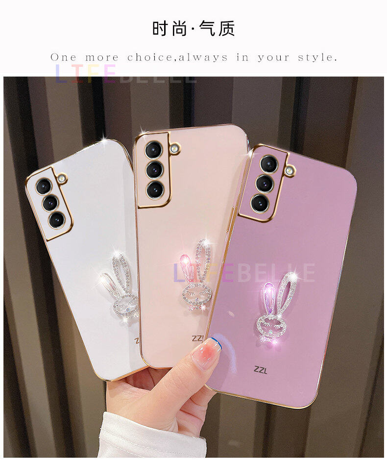 LIFEBELLE Ốp Lưng Cho Samsung Galaxy S23 S23 Ultra S22 S21 FE S20 S10 S9 + S8, Ốp Lưng Sang Trọng Đính Đá Dễ Thương 3D Cô Nàng Thỏ Mạ Mềm Vỏ Điện Thoại Silicone Chống Sốc Vỏ Lưng Bảo Vệ