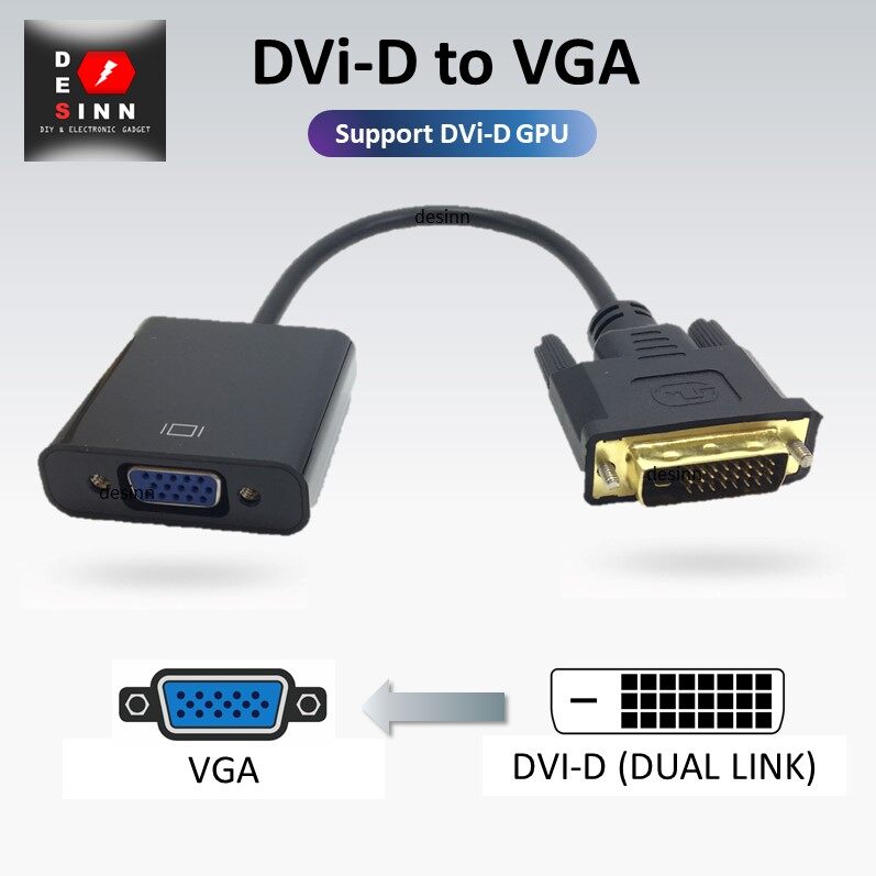 Dvi D 24 1 Male To Vga Female Converter Adapter Dual Link Black Lazada