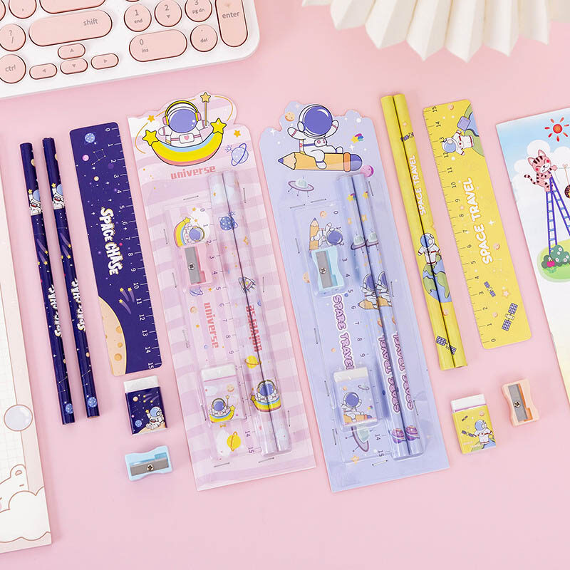 5 Pieces School Supplies Set Pencil Sharpener Eraser Ruler Set for Student