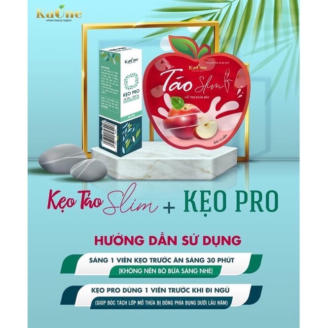 Kẹo táo Giảm Cân Kaone Slim + Kẹo Pro xổ mỡ giảm mỡ đùi bụng bắp tay bắp chân