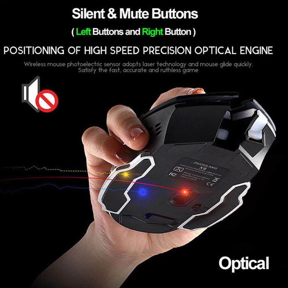 Rechargeable Wireless Silent LED Backlit USB Optical Ergonomic Gaming Mouse 15G