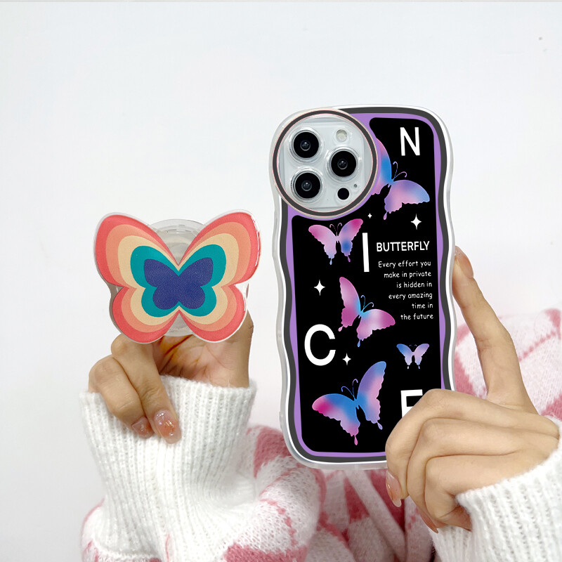 PMP Casing Case For Samsung Galaxy Note 10 Note 10 Plus Note 10 Plus 5G Note 20 Note 20 Ultra (With Free Holder) Fashion Soft Wavy Phone Case Beautiful Butterfly Cartoon Shockproof Cellphone Casing Full Cover Camera Protection